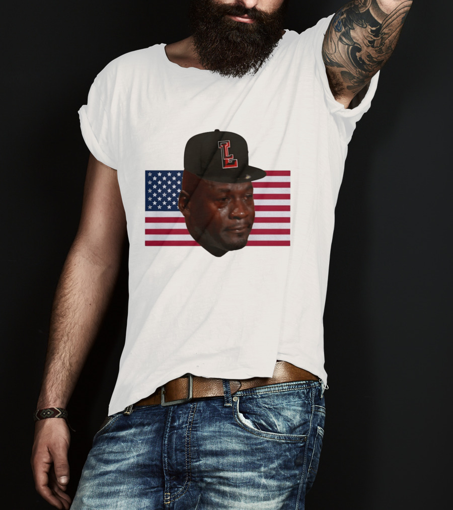 Crying Jordan Texas Tech Red Raiders USA Flag Iconic Meme Cap T-Shirt
