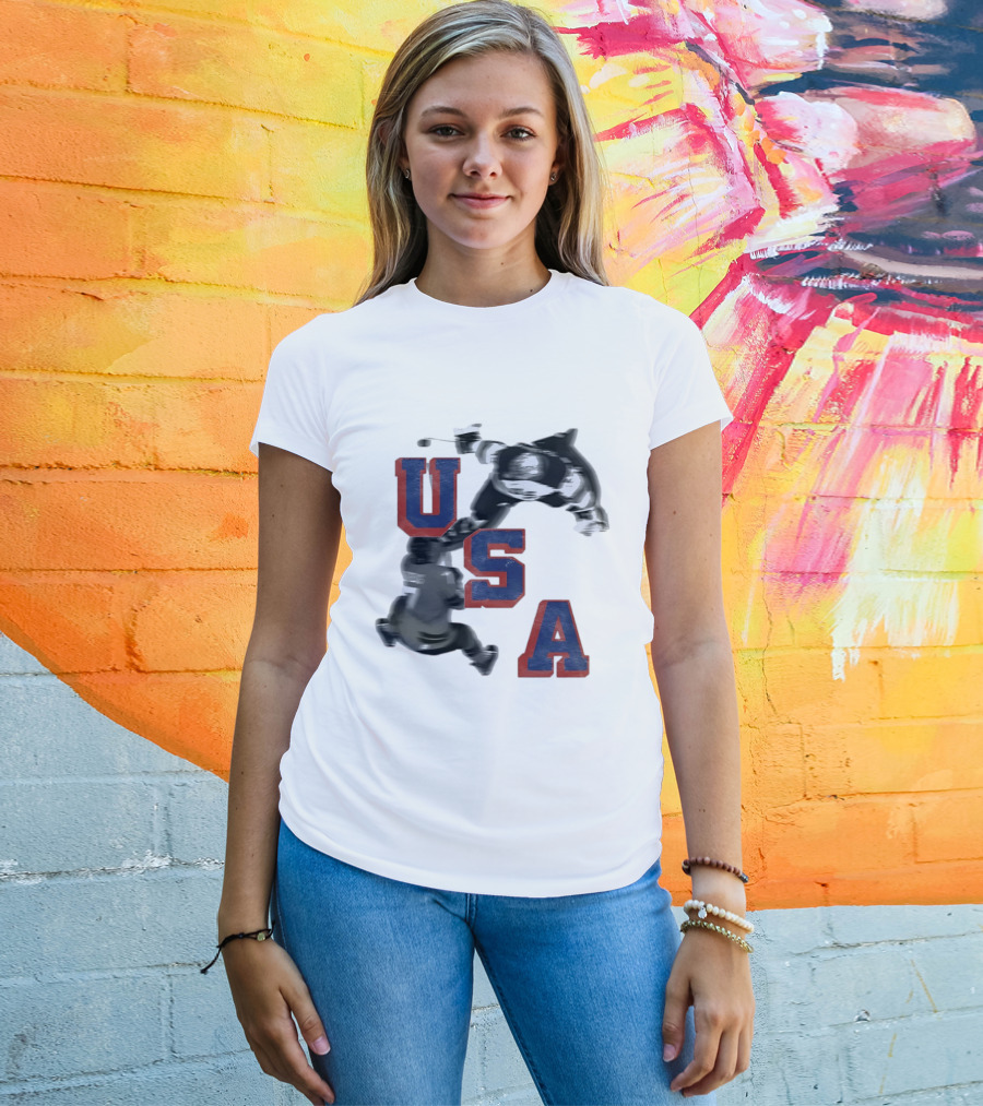 USA Team Hockey Player Action Packed Sports Fan T-Shirt