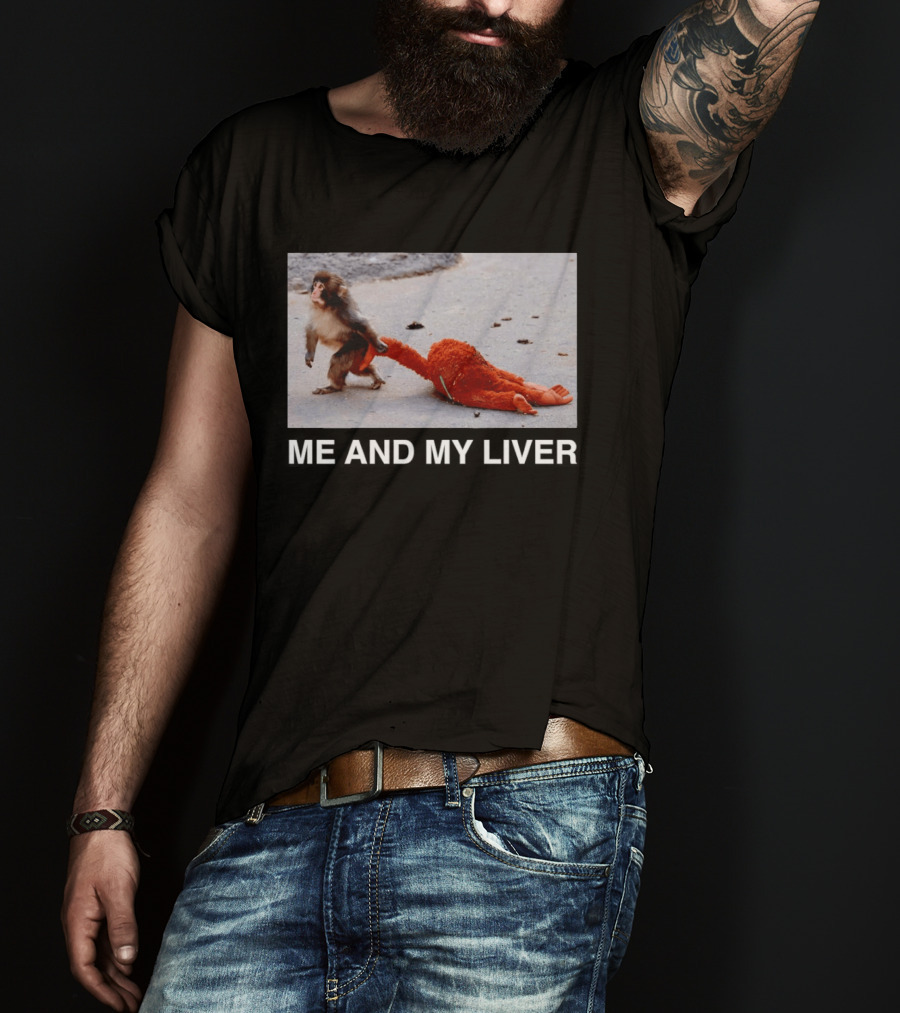 Punch Monkey Me And My Liver Funny Animal Scene T-Shirt