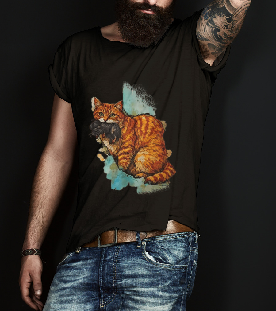 Iran Map Orange Tabby Cat With Mouse T-Shirt