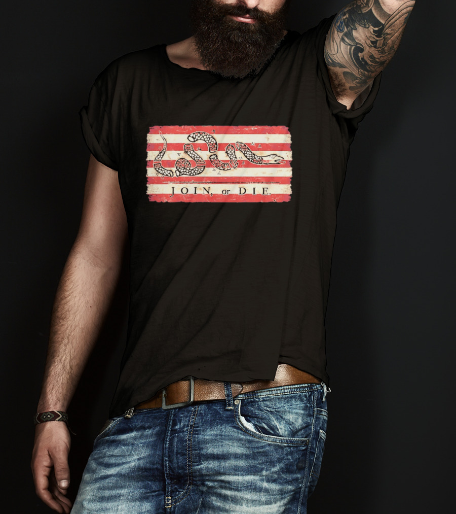 Join Or Die Snake Flag Benjamin Franklin Historical T-Shirt