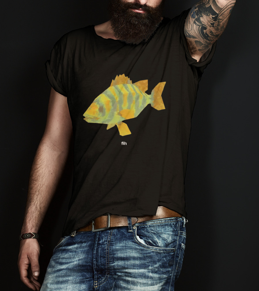Low Poly Fish Yellow Green Striped Pixels T-Shirt
