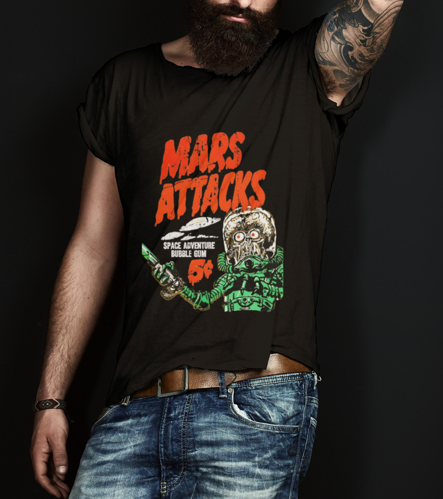 Mars Attacks Retro Space Adventure Bubble Gum 5 Cents Martian Comic T-Shirt
