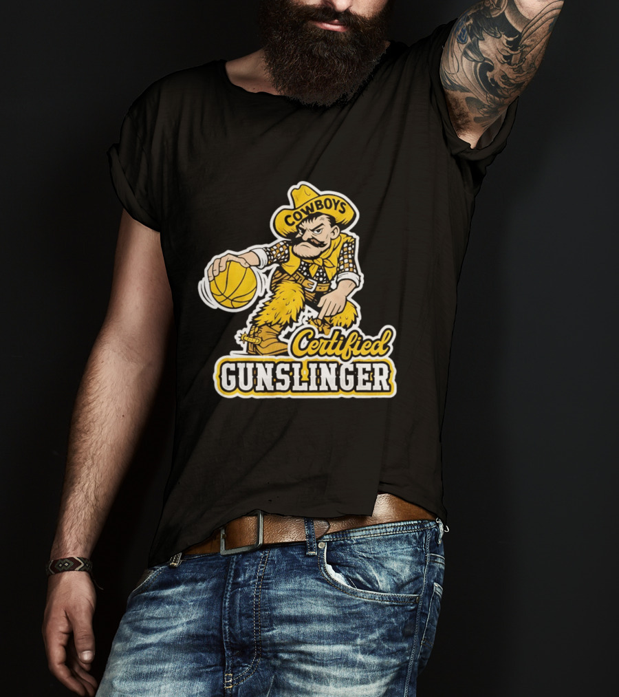 Pistol Pete Cowboys Certified Gunslinger Basketball T-Shirt