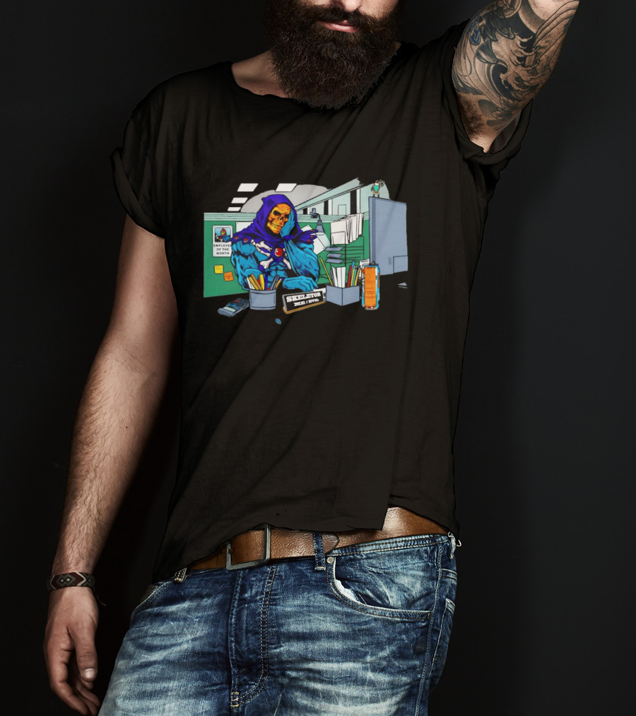 Skeletor Employee Of The Month Frustration In Office Cubicle Retro Humor T-Shirt