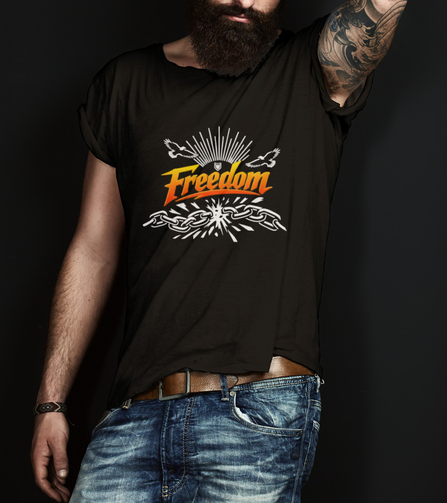 Freedom Unbroken Chains Soaring Birds Burst Of Light T-Shirt