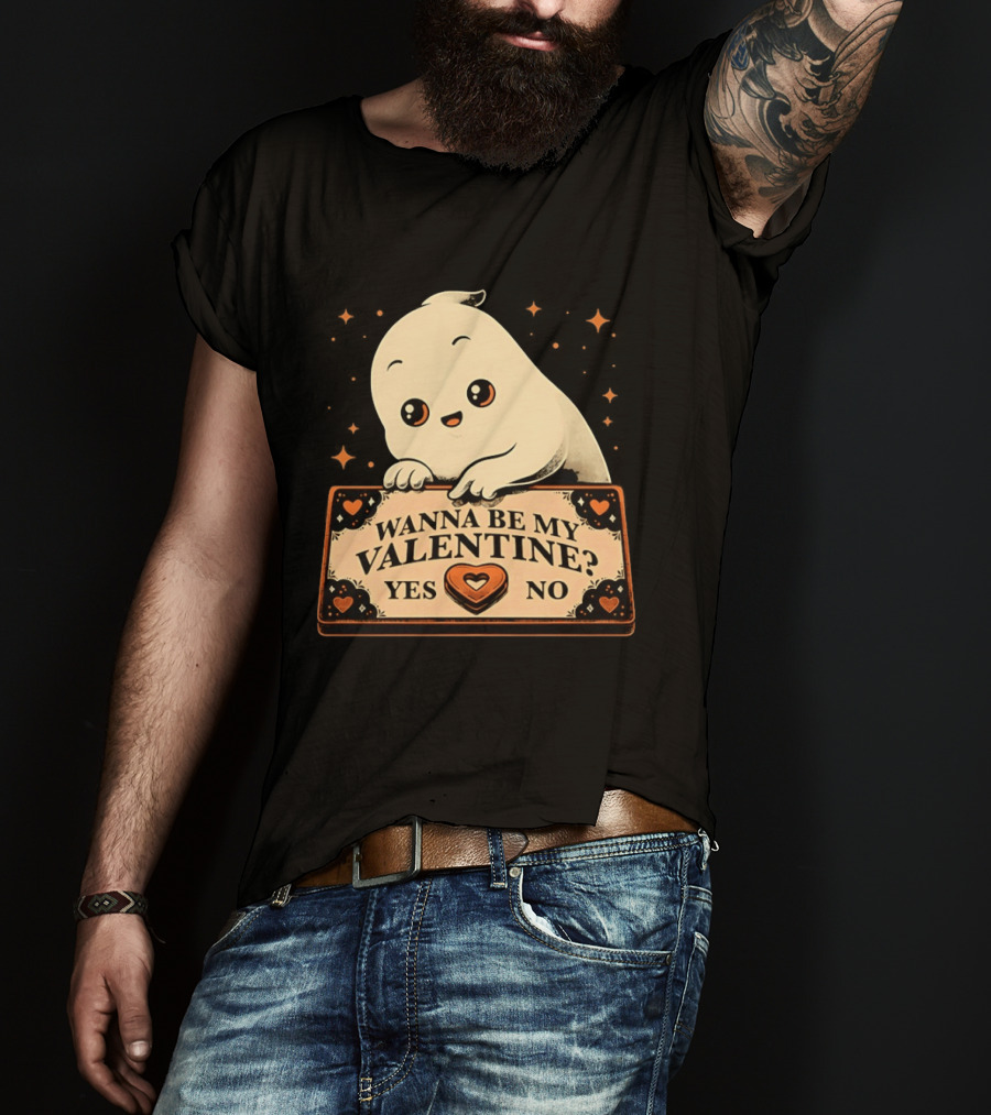 Ghost Ouija Wanna Be My Valentine Yes No Cute Valentine's Day Spirit T-Shirt