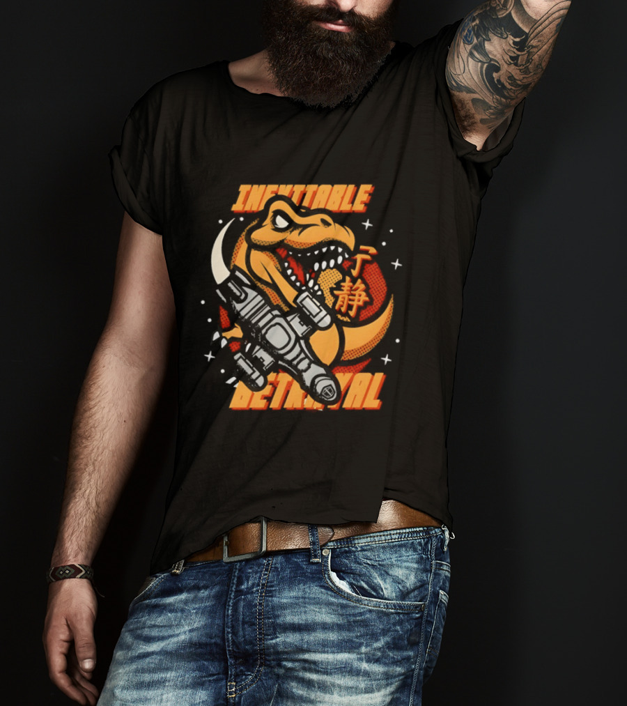Inevitable Betrayal Dinosaur Retro Style With Robot T-Shirt
