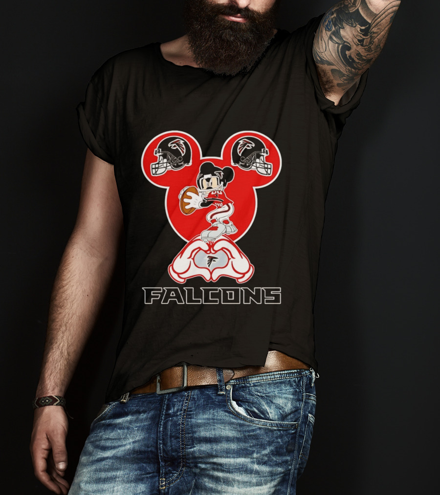 Atlanta Falcons Mickey Mouse Heart Hands Football T-Shirt