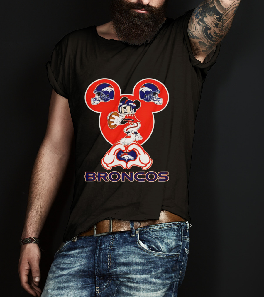 Denver Broncos Mickey Mouse Heart Hands Football Fan T-Shirt