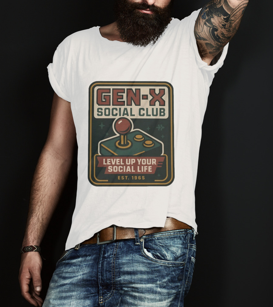 Gen X Social Club Level Up Your Social Life Est 1965 Retro Joystick T-Shirt