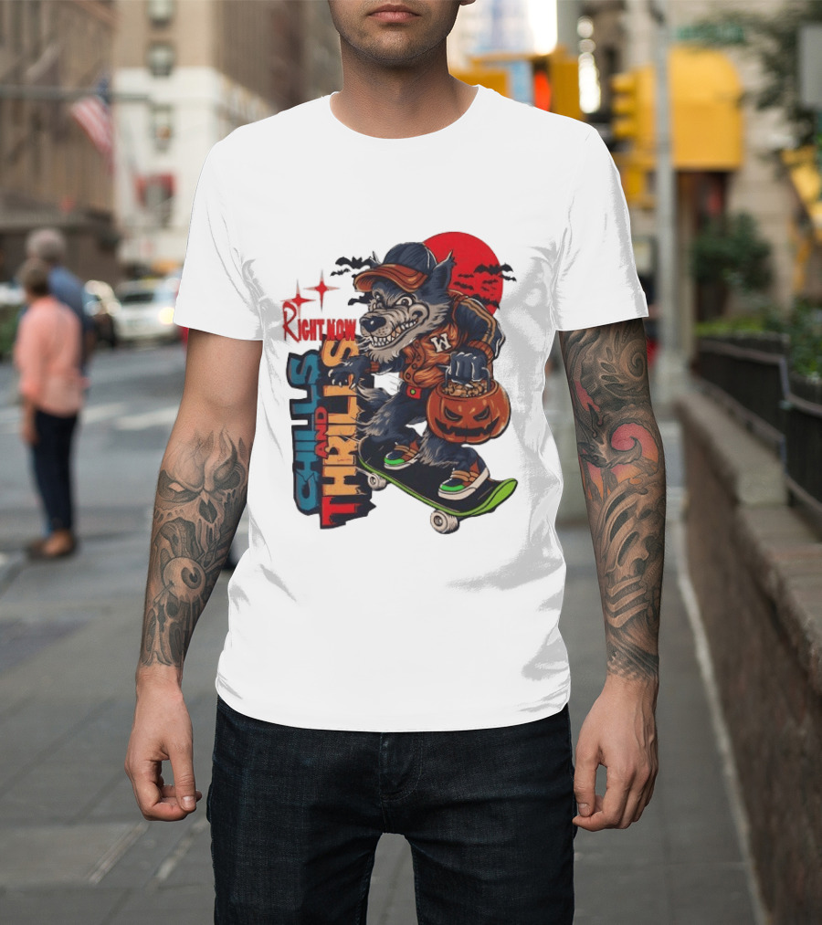 Michigan Wolverines Right Now Chills And Thrills Halloween Skateboarding Pumpkin T-Shirt