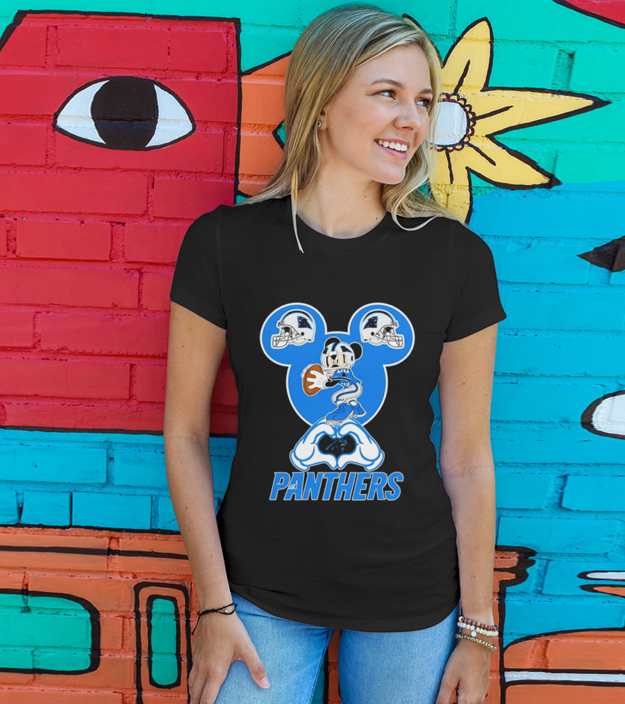 Panthers Mickey Mouse Football Love Heart Hands T-Shirt