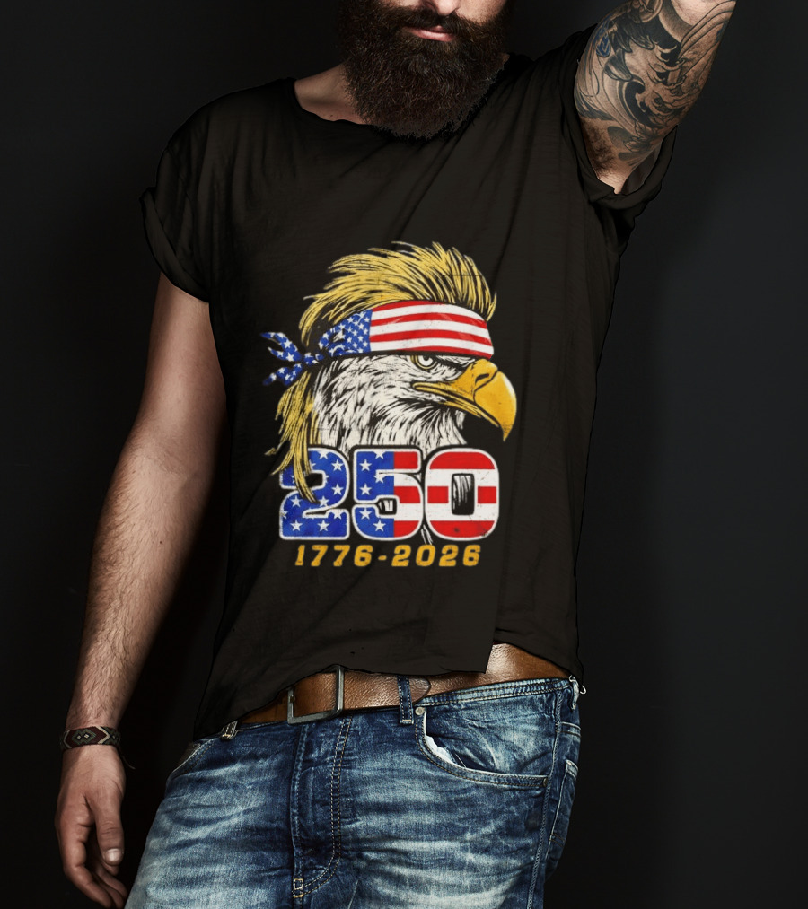 Eagle 250 Mullet Edition 1776 2026 US Flag Bandana Anniversary T-Shirt
