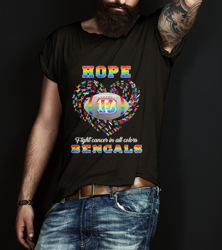 HOPE Bengals Ribbon Heart Cincinnati Fight Cancer Rainbow T-Shirt