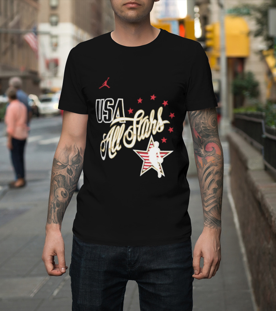 USA All Stars Basketball Team Icon With Red Star T-Shirt