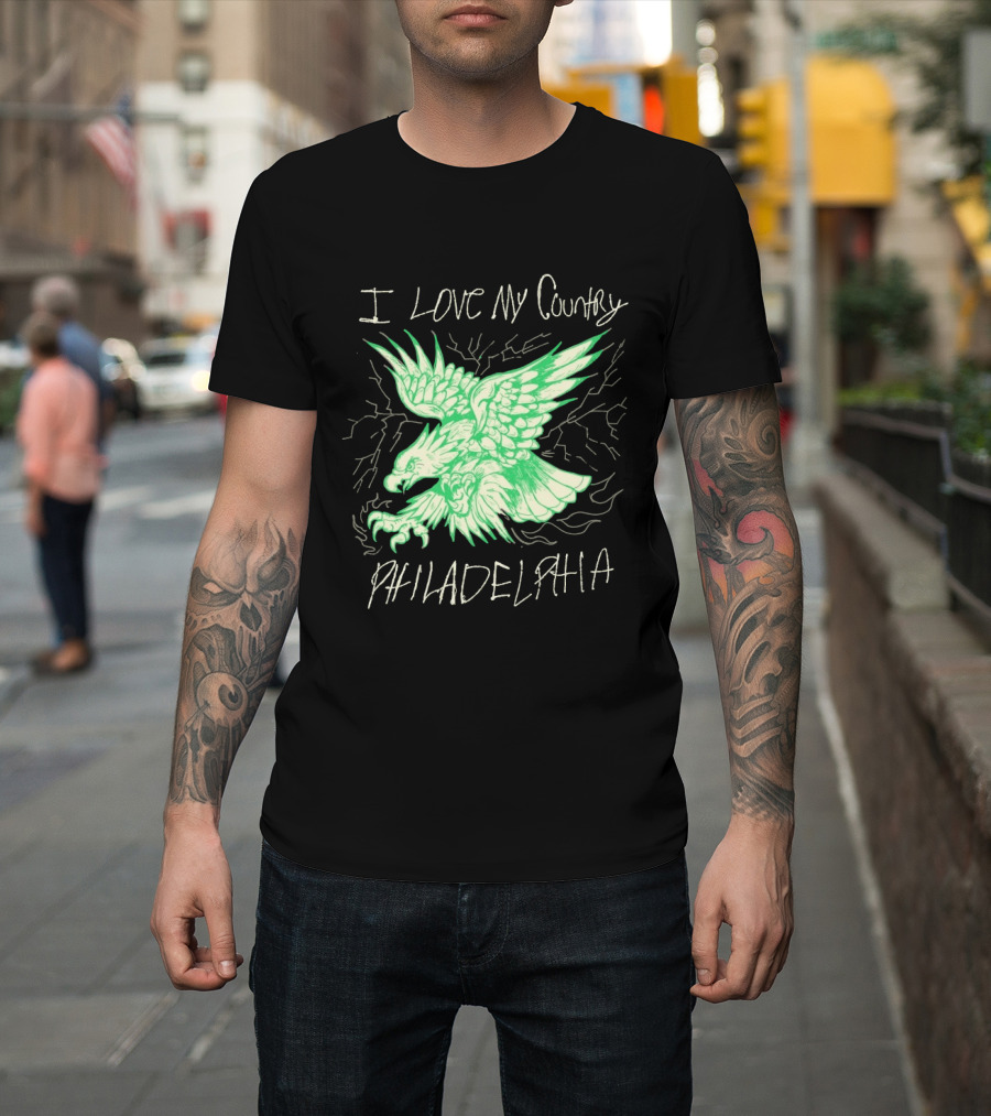 I Love My Country Philadelphia Eagles Electric Green Eagle T-Shirt