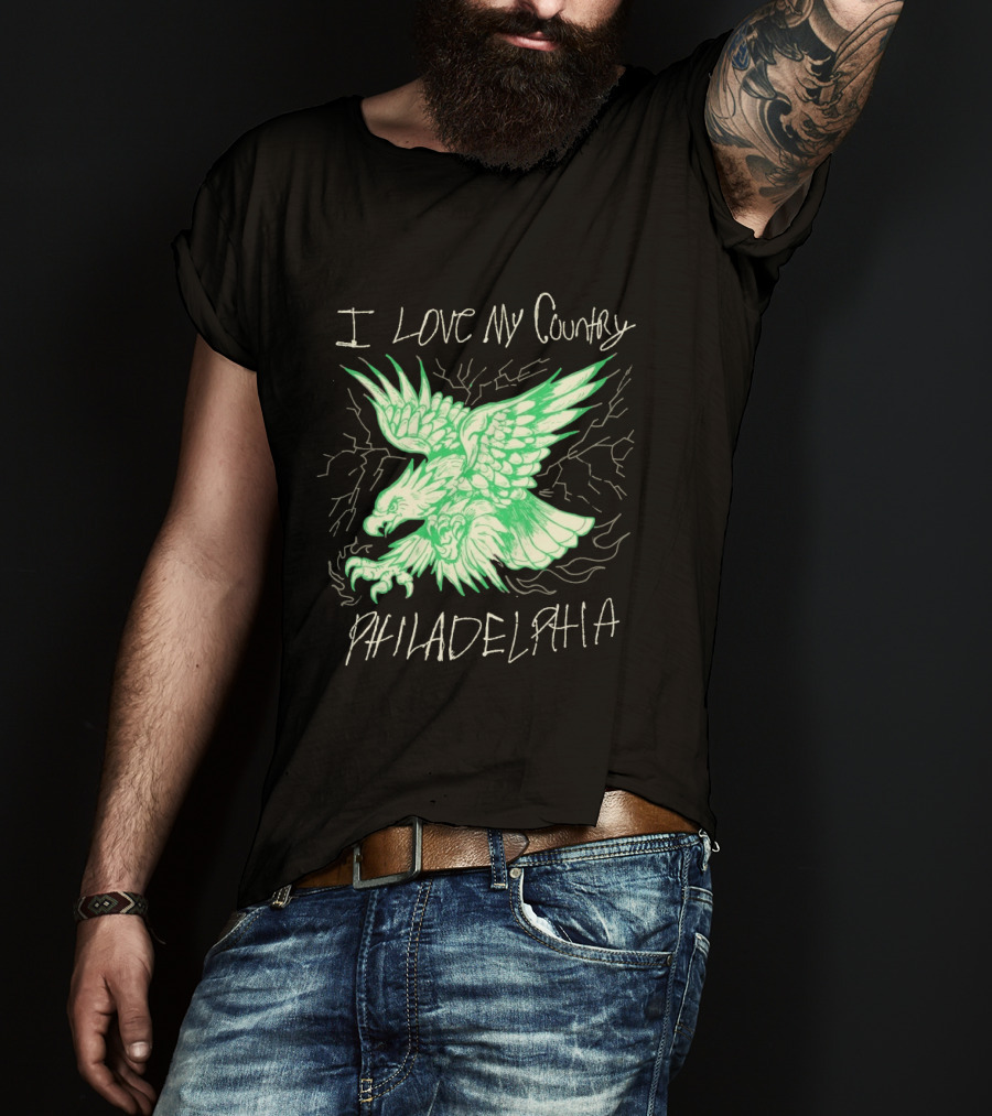 I Love My Country Philadelphia Eagles Electric Green Eagle T-Shirt