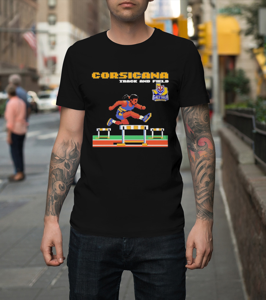 Corsicana Girls Track Female Hurdle Pixel Art Tiger T-Shirt