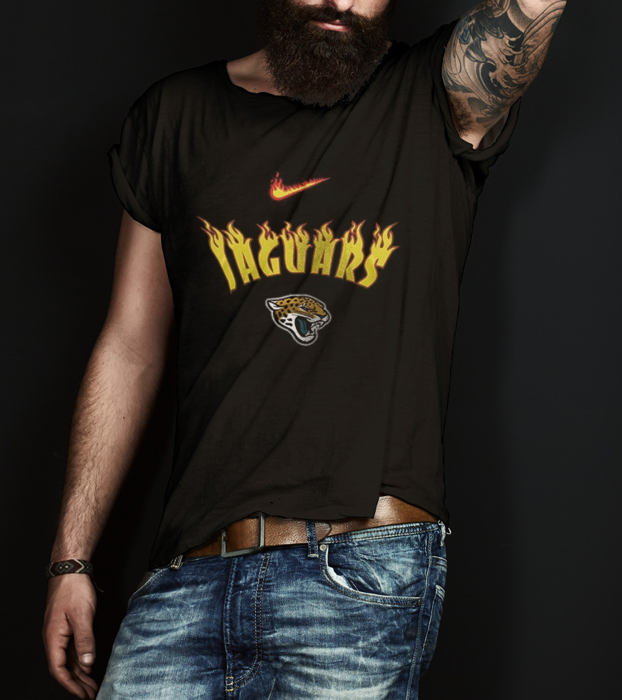 Nike Jacksonville Jaguars Flames Helmet Duuuval Football T-Shirt