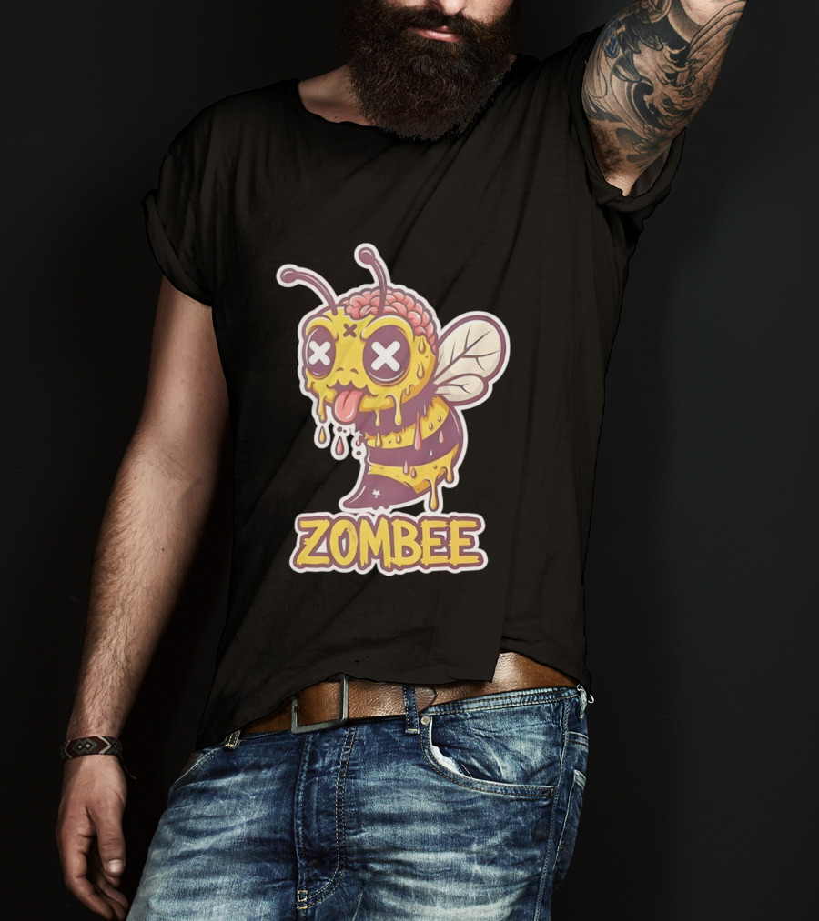 Zombee Dripping Brain Honey Zombie Insect Pun T-Shirt
