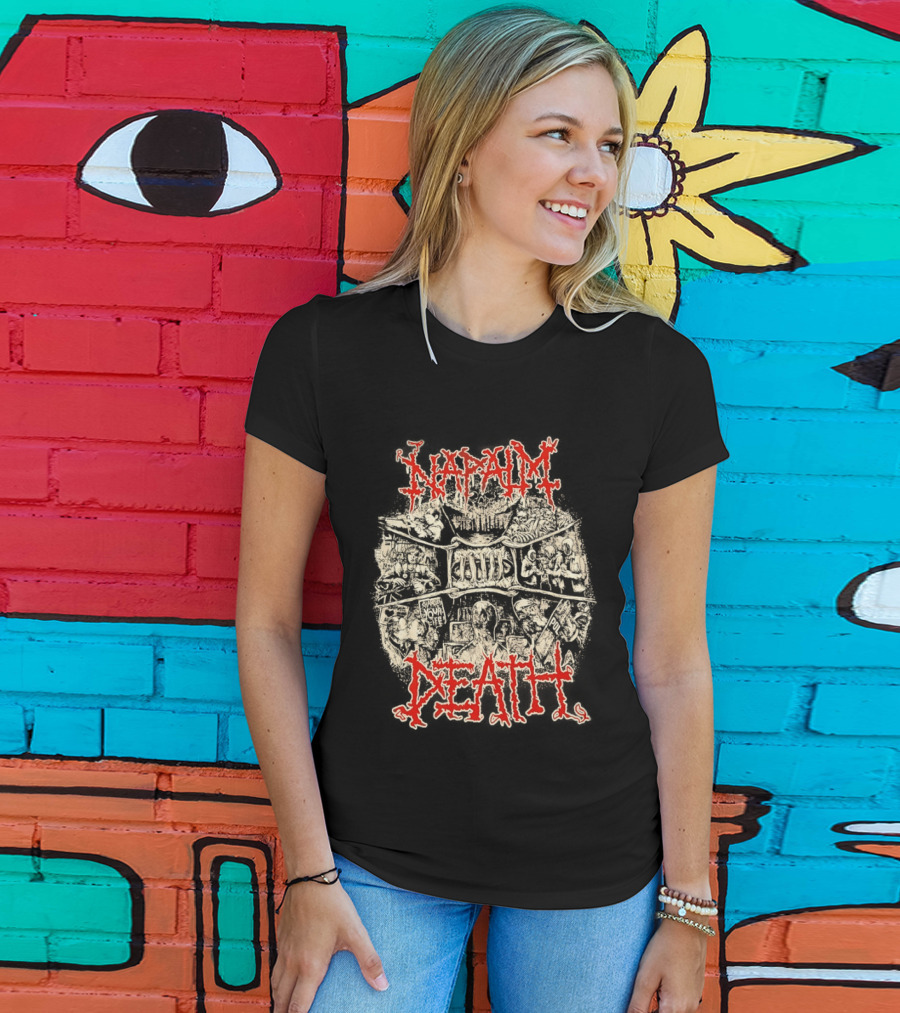 Napalm Death Coded Smears Artwork Red T-Shirt