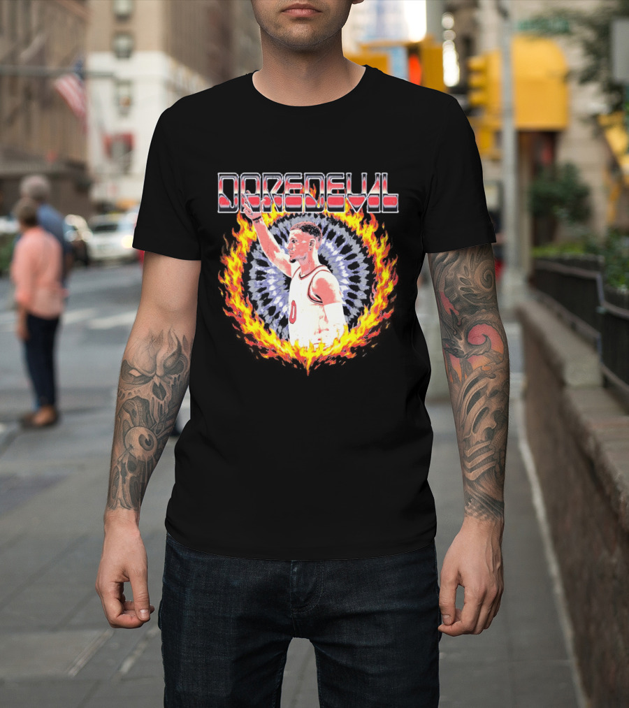 Daredevil Basketball Player in Fire Ring T-Shirt