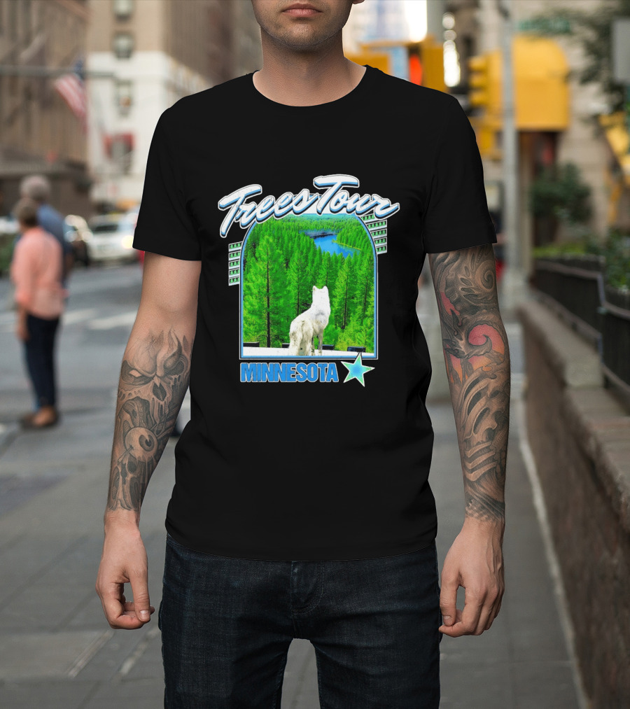 Frees Tour Minnesota Timberwolves Forest Wolf Lake Scenery T-Shirt