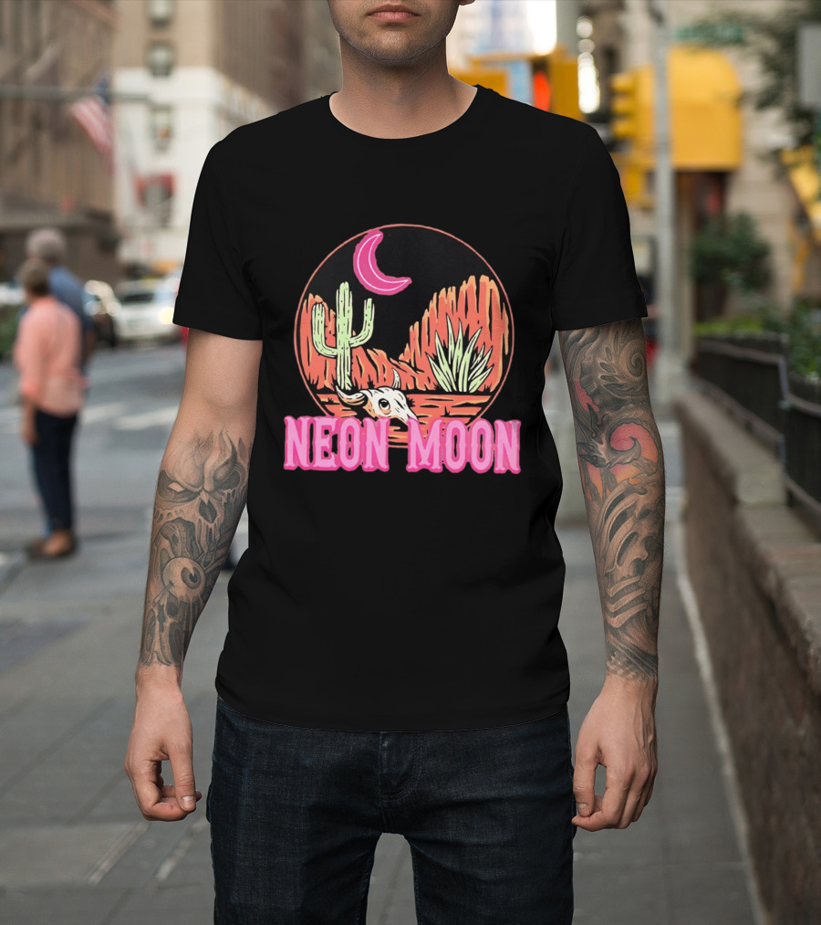 Neon Moon Cactus Skull Desert Scene T-Shirt