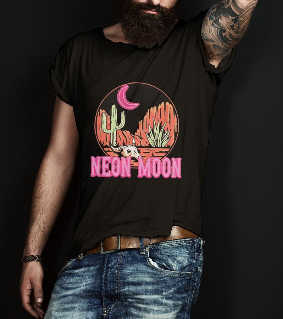 Neon Moon Cactus Skull Desert Scene T-Shirt
