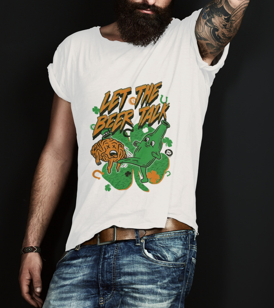 Let The Beer Talk St. Patrick's Day Brain Shamrock Bottle T-Shirt