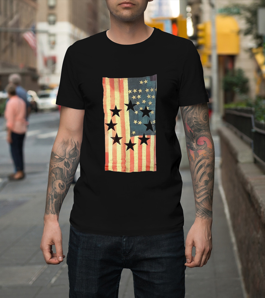 American Flag Black Stars Vintage Style Patriotic T-Shirt