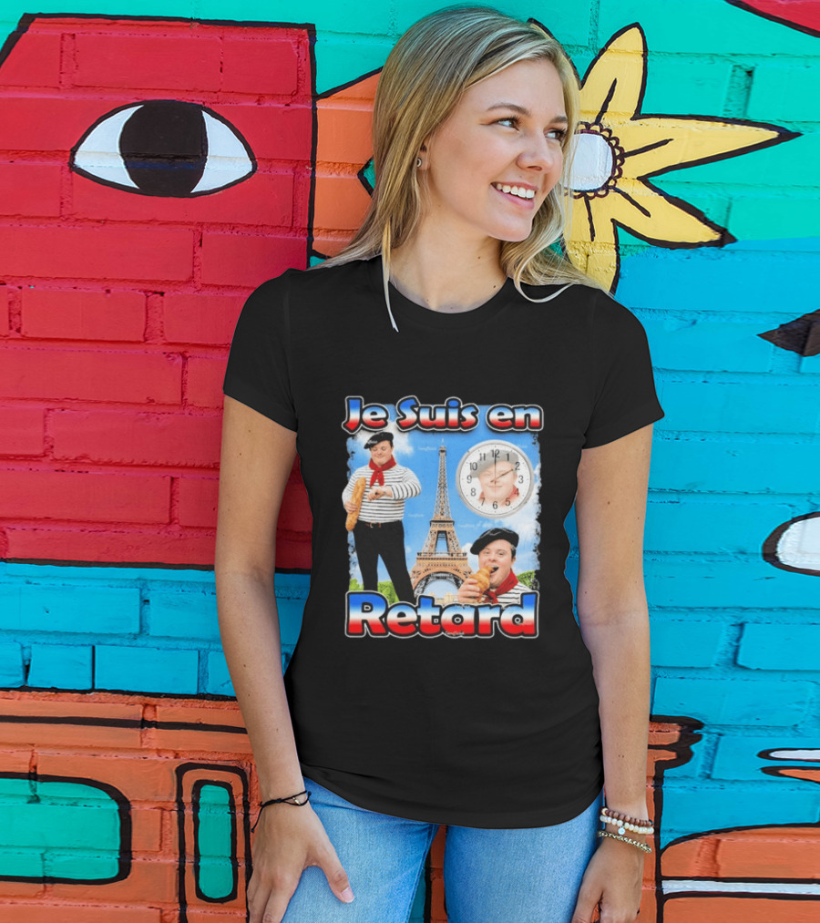 Je Suis En Retard Paris Eiffel Tower Baguette Striped Outfit Motif T-Shirt