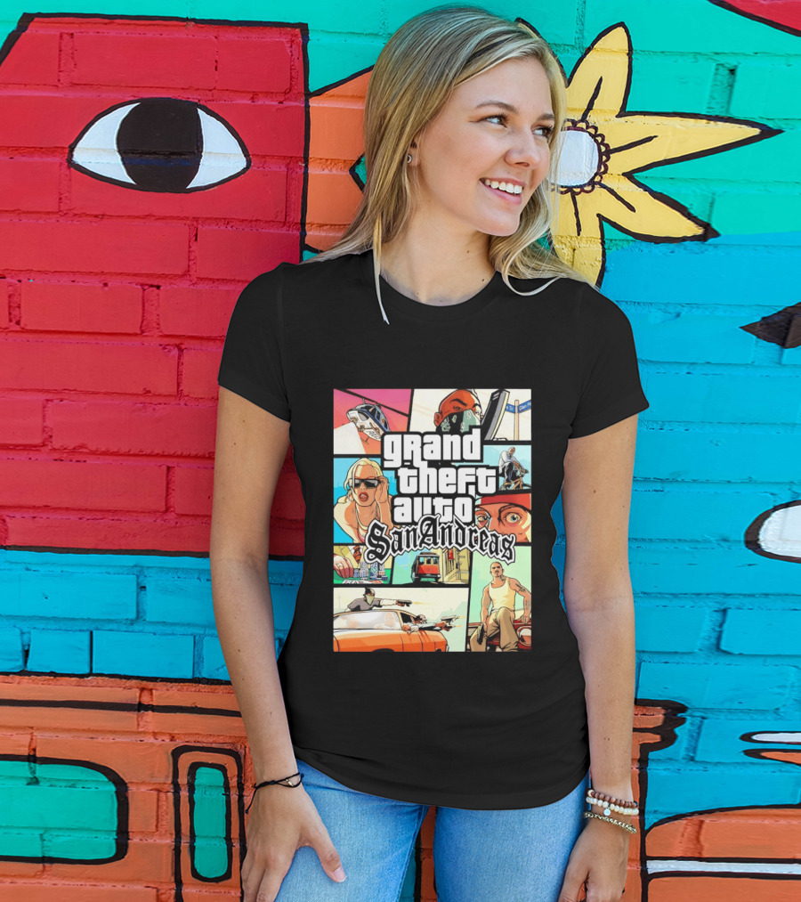 Grand Theft Auto San Andreas Art Collage Characters Scenes T-Shirt