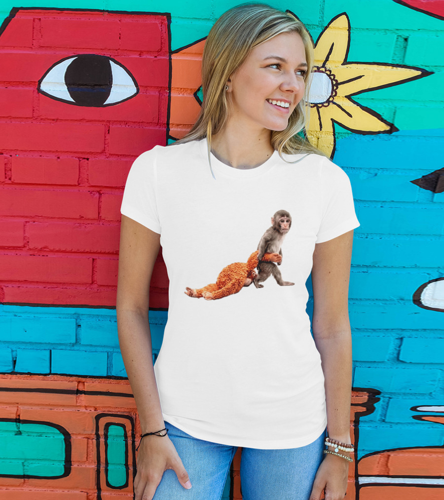 Baby Monkey Dragging Plush Toy Punch T-Shirt