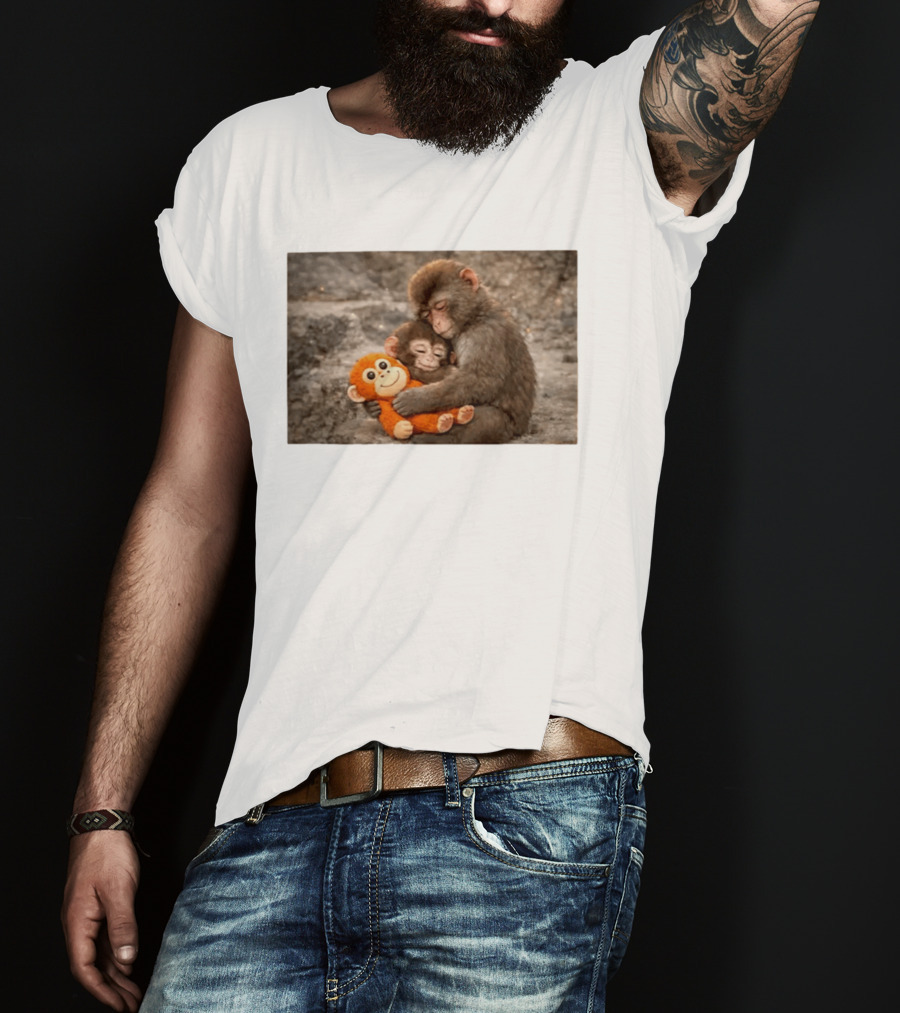 Baby Monkey Hugging Toy And Friend T-Shirt