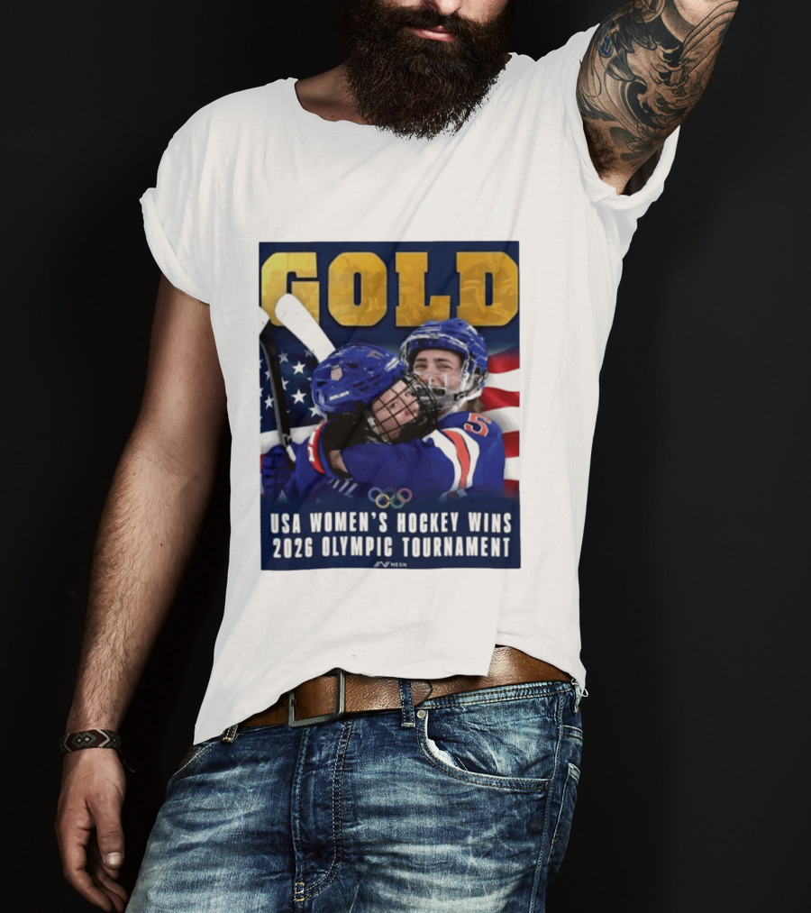 Gold USA Women's Hockey Victory 2026 Olympic Champions T-Shirt
