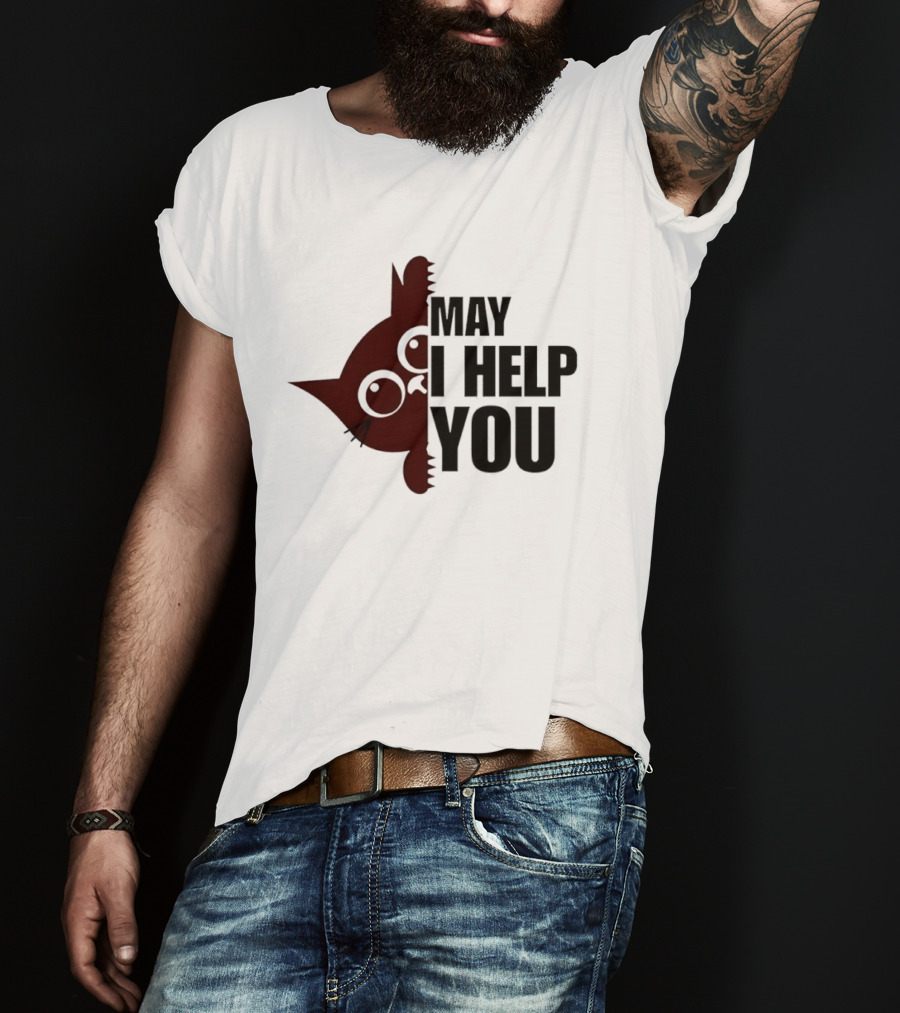 Cat May I Help You Cute Feline Expression Peeking T-Shirt