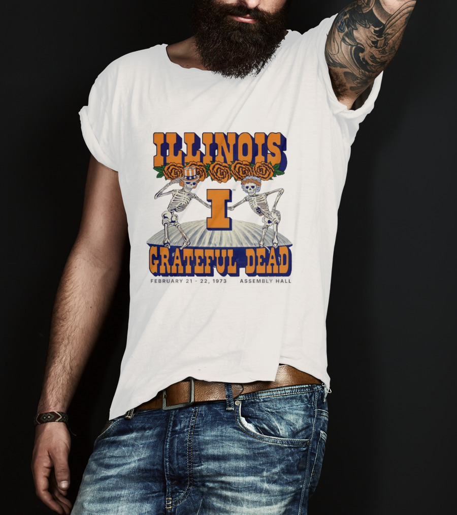 Illinois Grateful Dead February 21 23 1973 Assembly Hall Skeletons And Roses T-Shirt