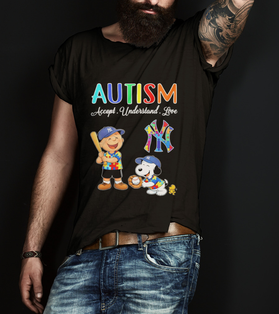 Charlie Brown Snoopy New York Yankees Autism Accept Understand Love T-Shirt