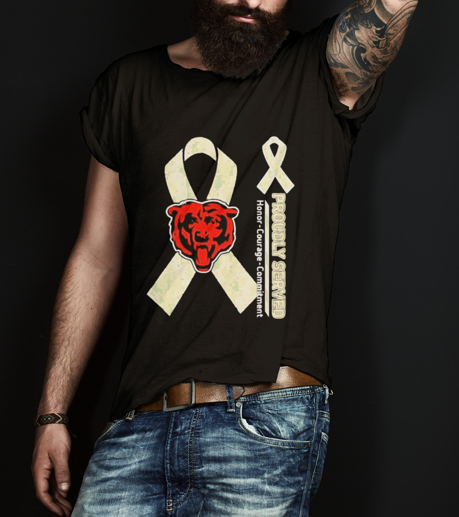 Chicago Bears Proudly Served Honor Courage Commitment Support Ribbon T-Shirt