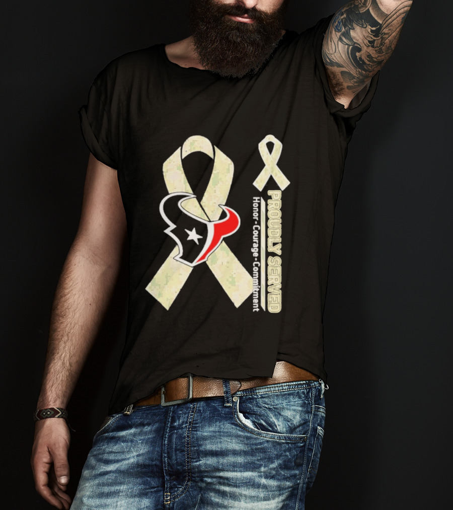 Houston Texans Camo Ribbon Proudly Served Honor Courage Commitment T-Shirt