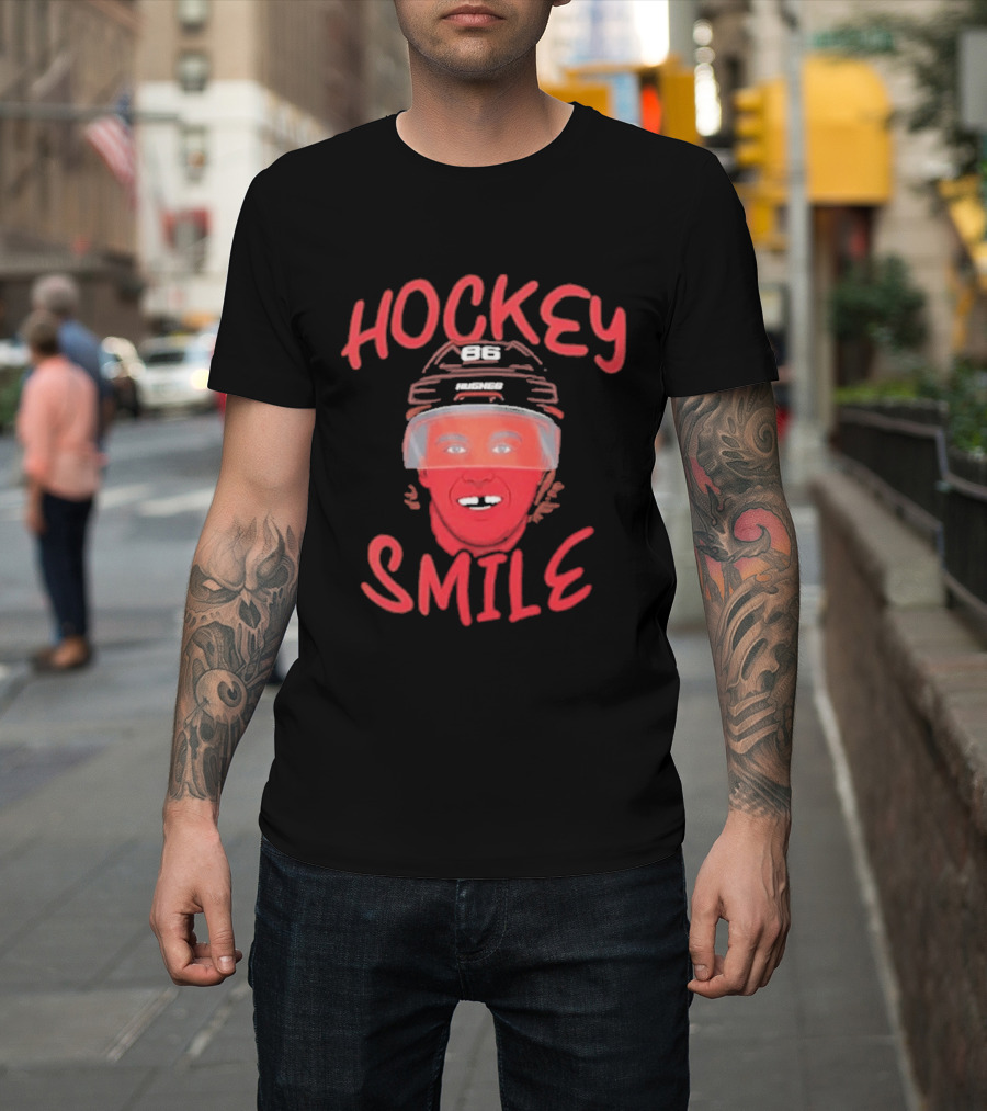 Jack Hughes Hockey Smile Team USA Helmet T-Shirt