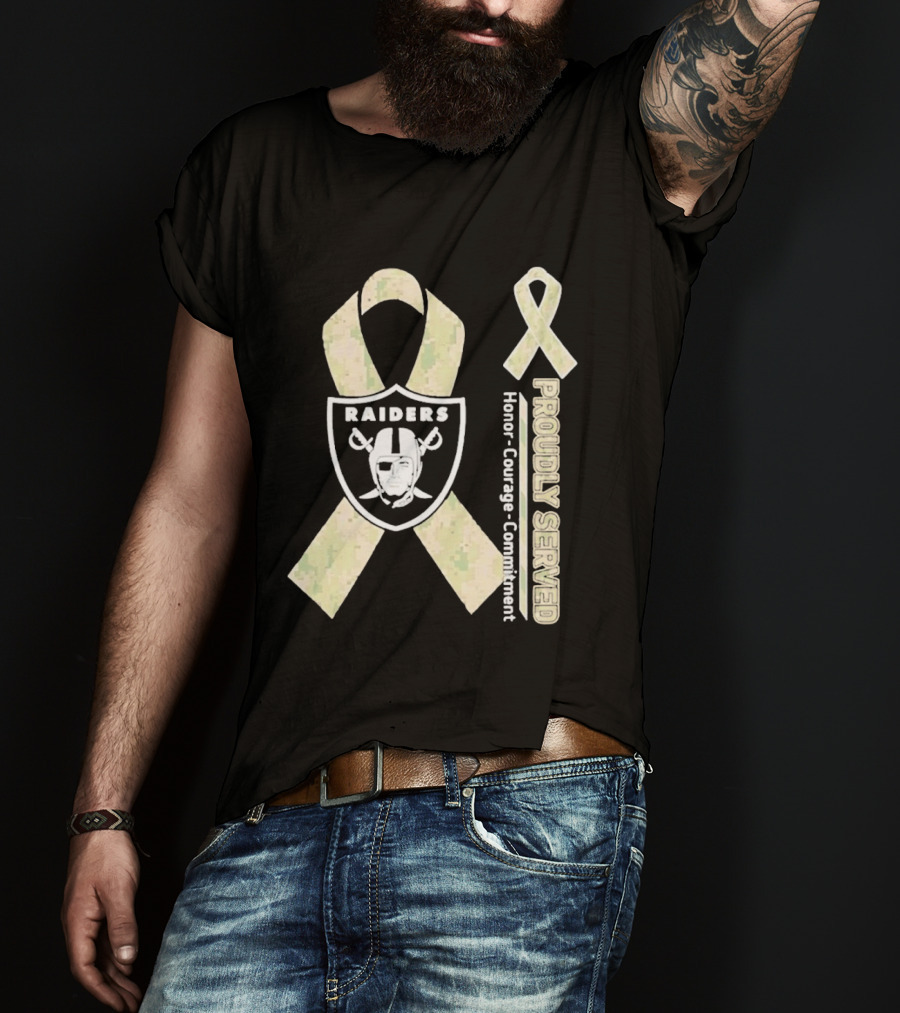 Las Vegas Raiders Camouflage Ribbon Proudly Served Honor Courage Commitment T-Shirt