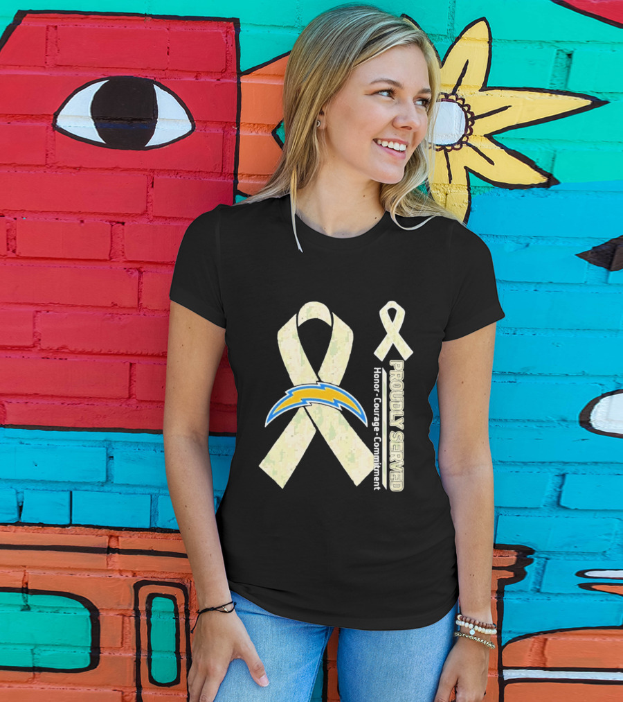 Los Angeles Chargers Proudly Served Honor Courage Commitment Ribbon T-Shirt