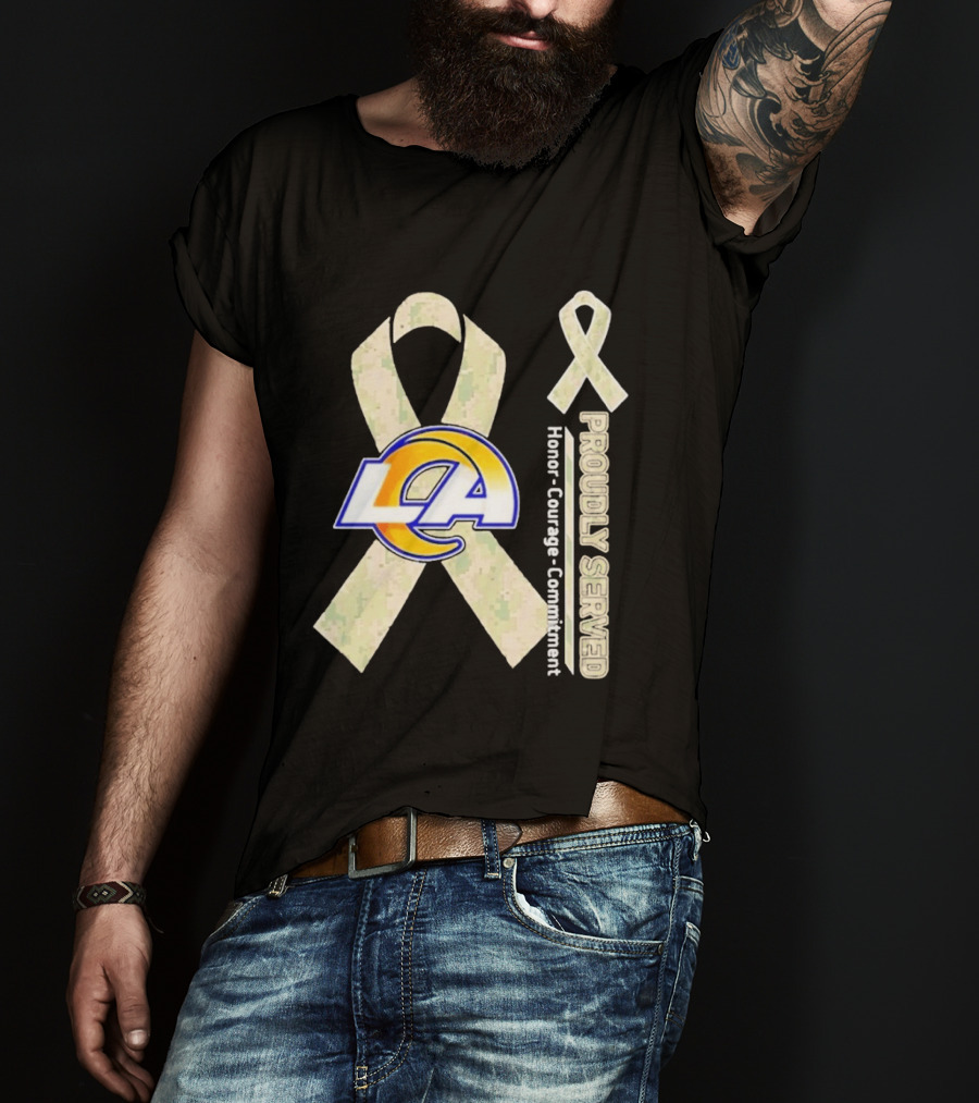 Los Angeles Rams Proudly Served Honor Courage Commitment Ribbon T-Shirt