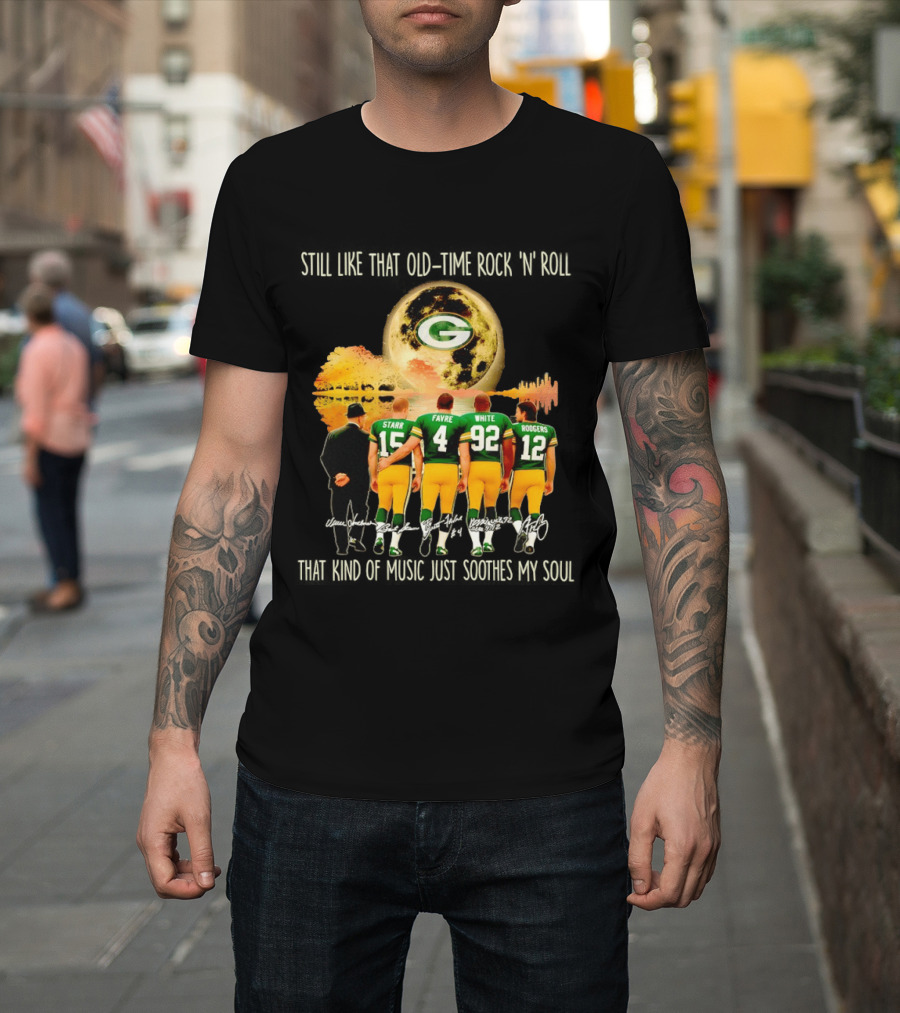 Green Bay Packers Starr Favre White Rodgers Old Time Rock 'n' Roll T-Shirt