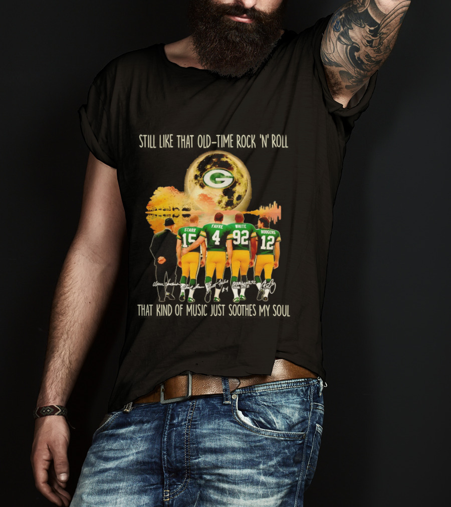 Green Bay Packers Starr Favre White Rodgers Old Time Rock 'n' Roll T-Shirt