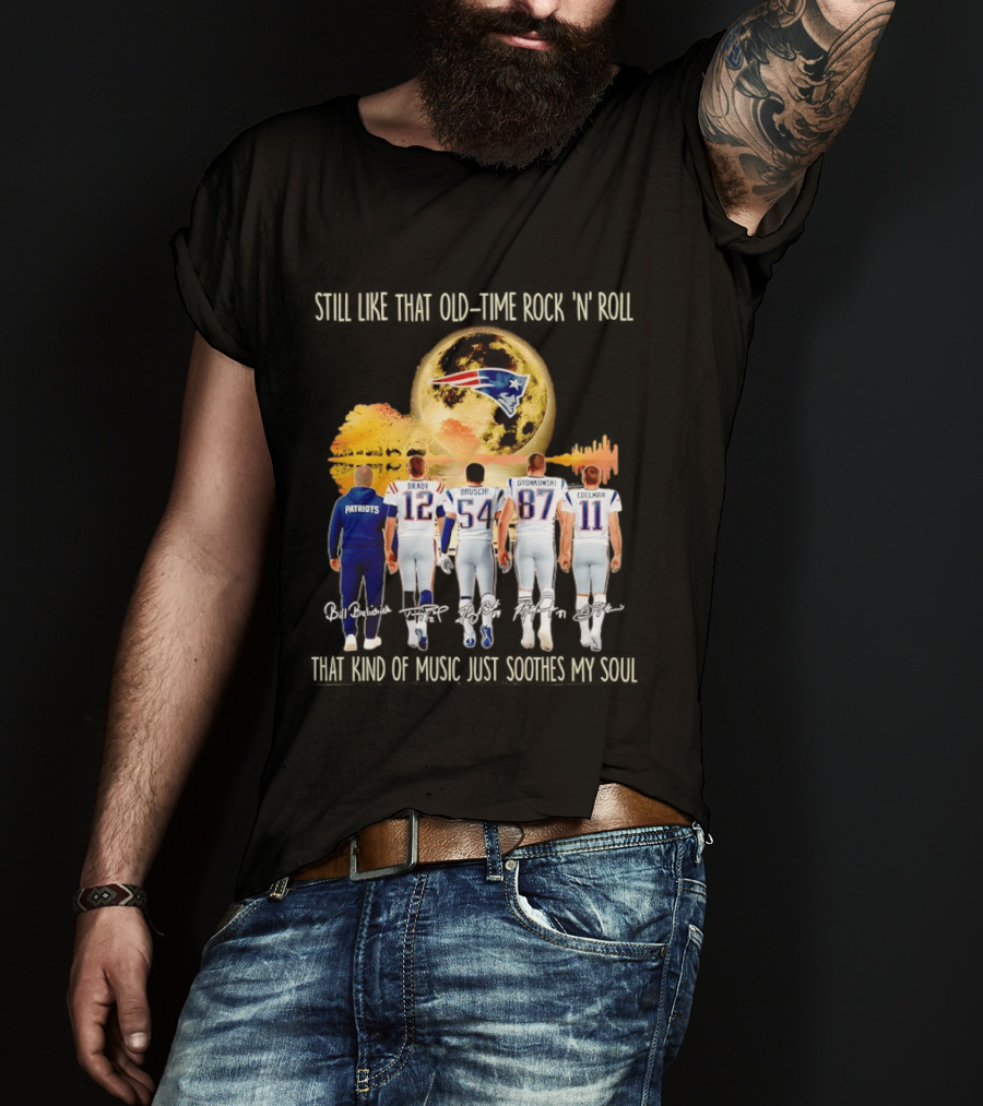 Patriots Brady Bruschi Gronkowski Edelman Old Time Rock 'n' Roll Moon T-Shirt