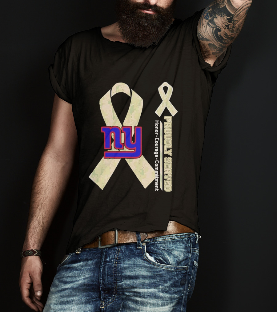 New York Giants NY Ribbon Honor Courage Commitment Proudly Served T-Shirt